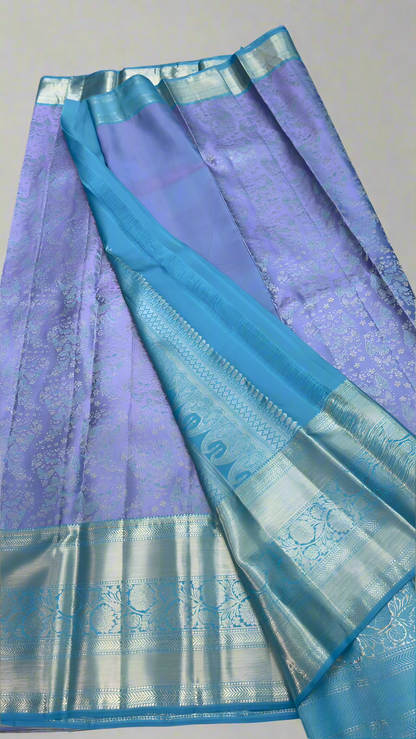 Handloom Kanchi Silk Saree with Silver Zari Double Warp in Blue for Women