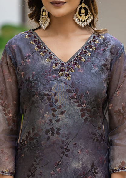 Organza Kurta Pant Dupatta Set with Beautiful Detailing Work – M to XXL