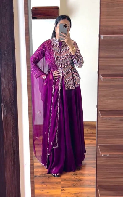 Georgette Embroidered Peplum Top with Bottom and Cutwork Dupatta for Women – Sizes S to XXL