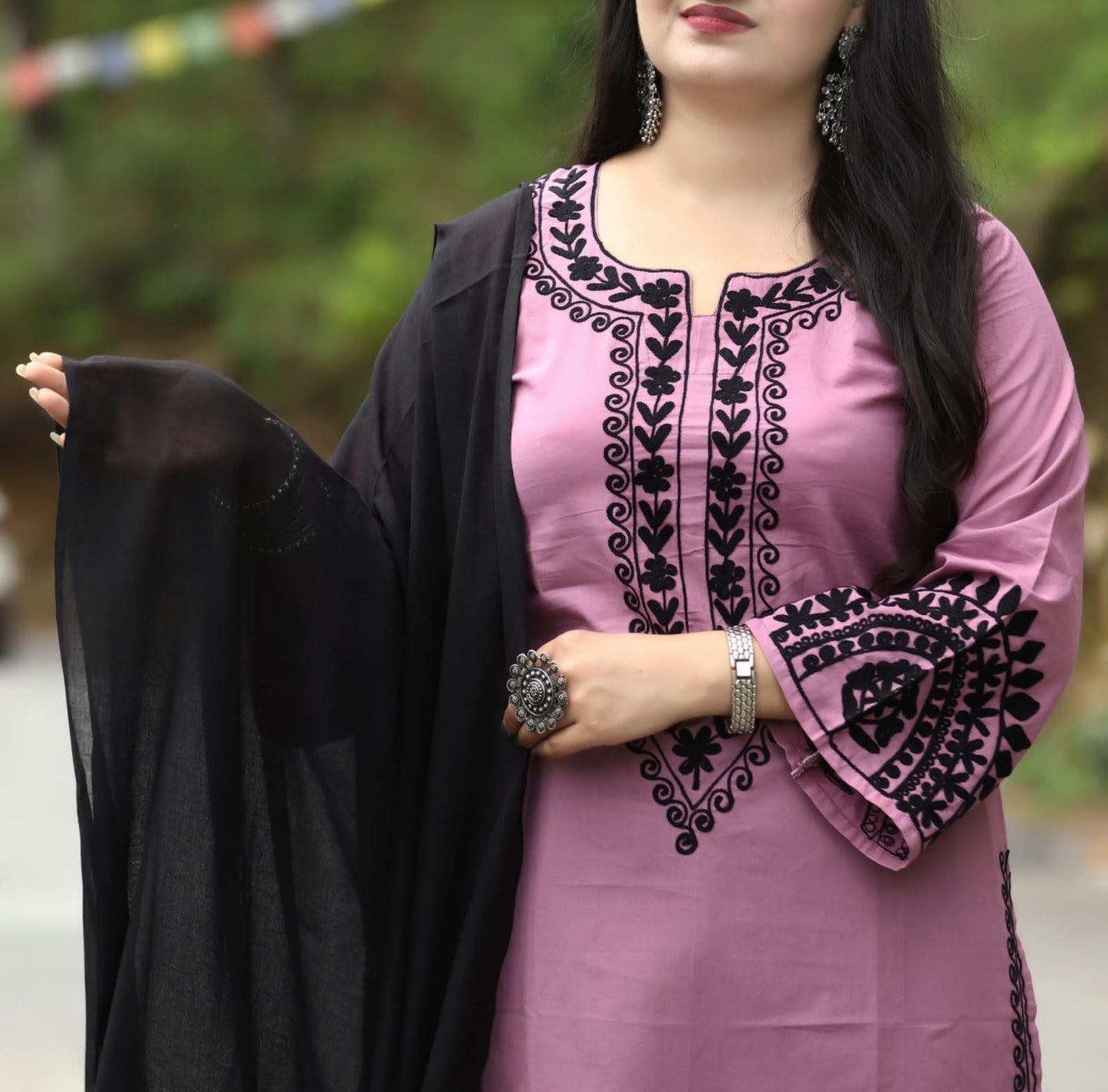 Embroidered Cotton Kurti Pant Dupatta Set for Women with Designer Sleeves – Sizes 38 to 46