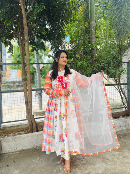 Soft Chanderi Kurta Pant with Organza Dupatta Set for Women – Embroidery & Digital Print – M to XXL