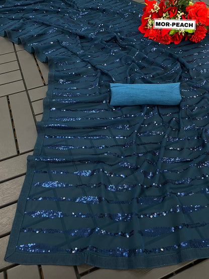 Heavy Georgette Sequins Saree with Dual Sequins Embroidery and Banglori Silk Blouse – Festive Wear
