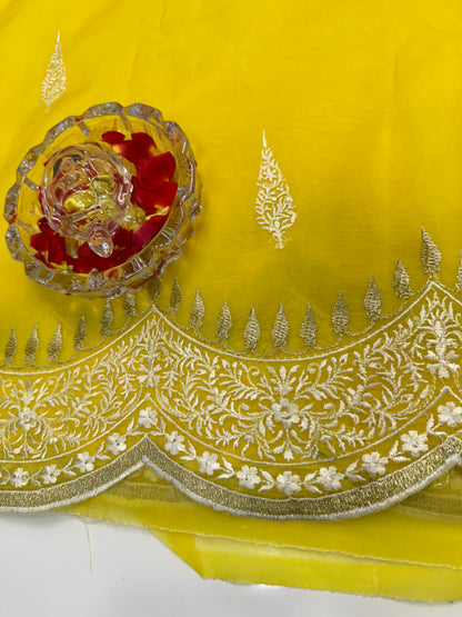 Banarasi Semi Organza Soft Saree with Embroidery Border and Blouse Design – Festive Wear