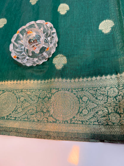 Modal silk saree with woven buttas and peacock pallu for women