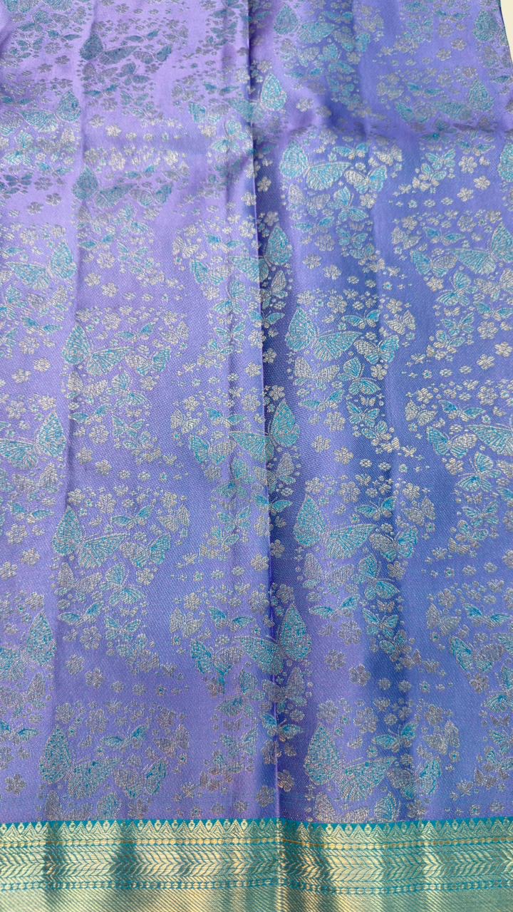 Handloom Kanchi Silk Saree with Silver Zari Double Warp in Blue for Women