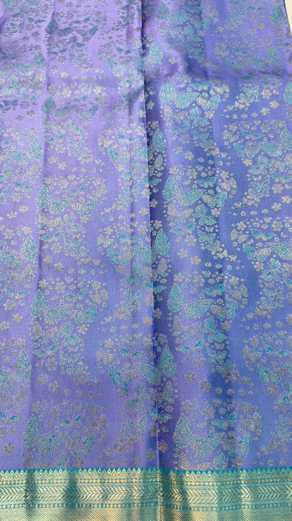 Handloom Kanchi Silk Saree with Silver Zari Double Warp in Blue for Women