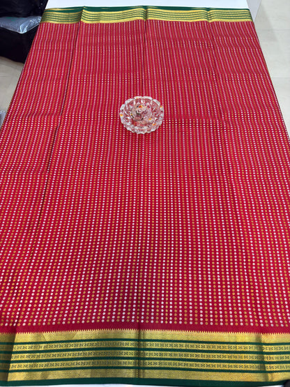 Pure Crepe Mysore Silk Saree for Women – 120 Gram, Zari Lines Design, Silk Mark Certified with Blouse Piece