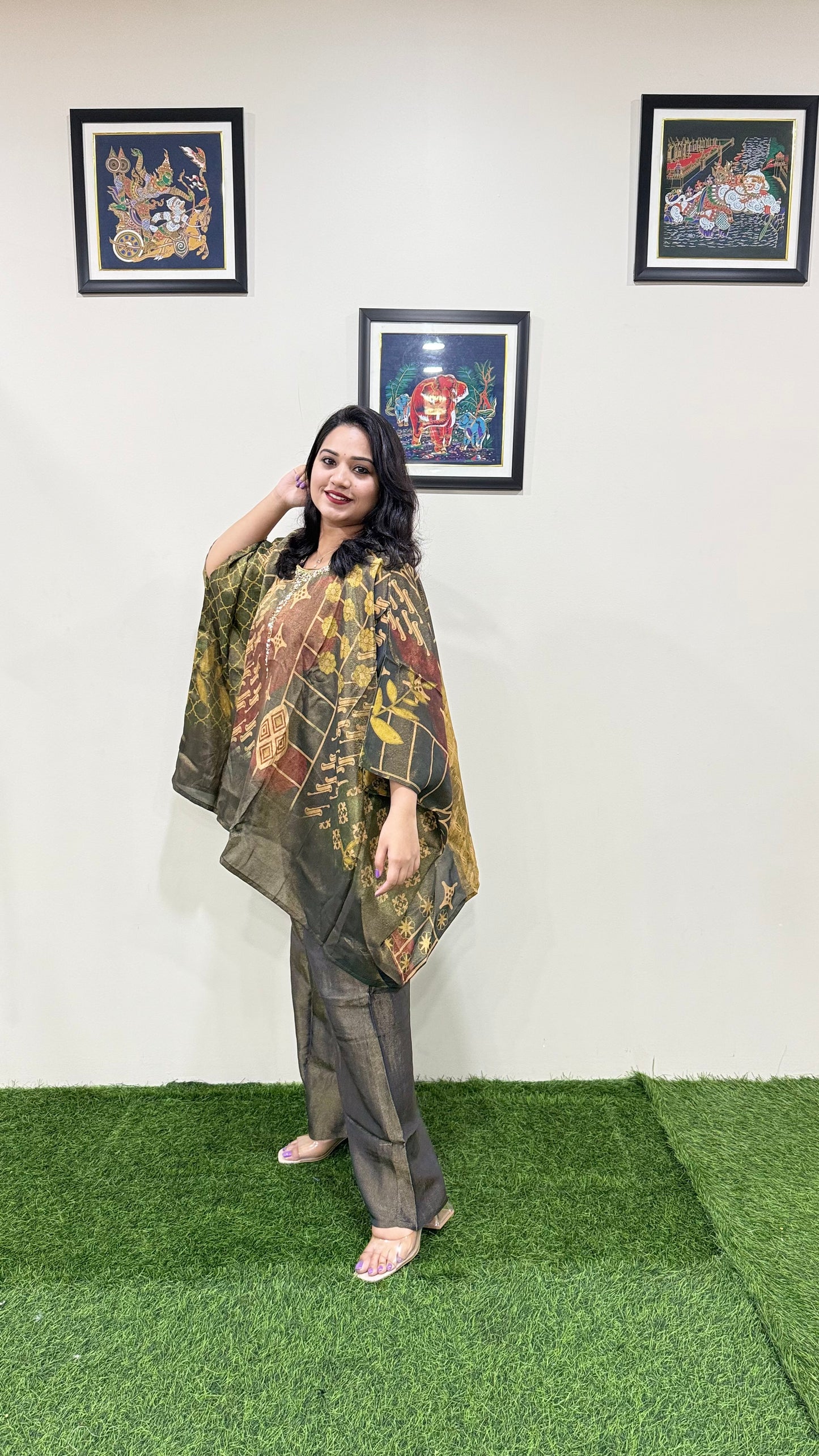 Tissue Shimmer Kaftan with Divider Pant Set for Women | Handwork Ethnic Party Wear Outfit