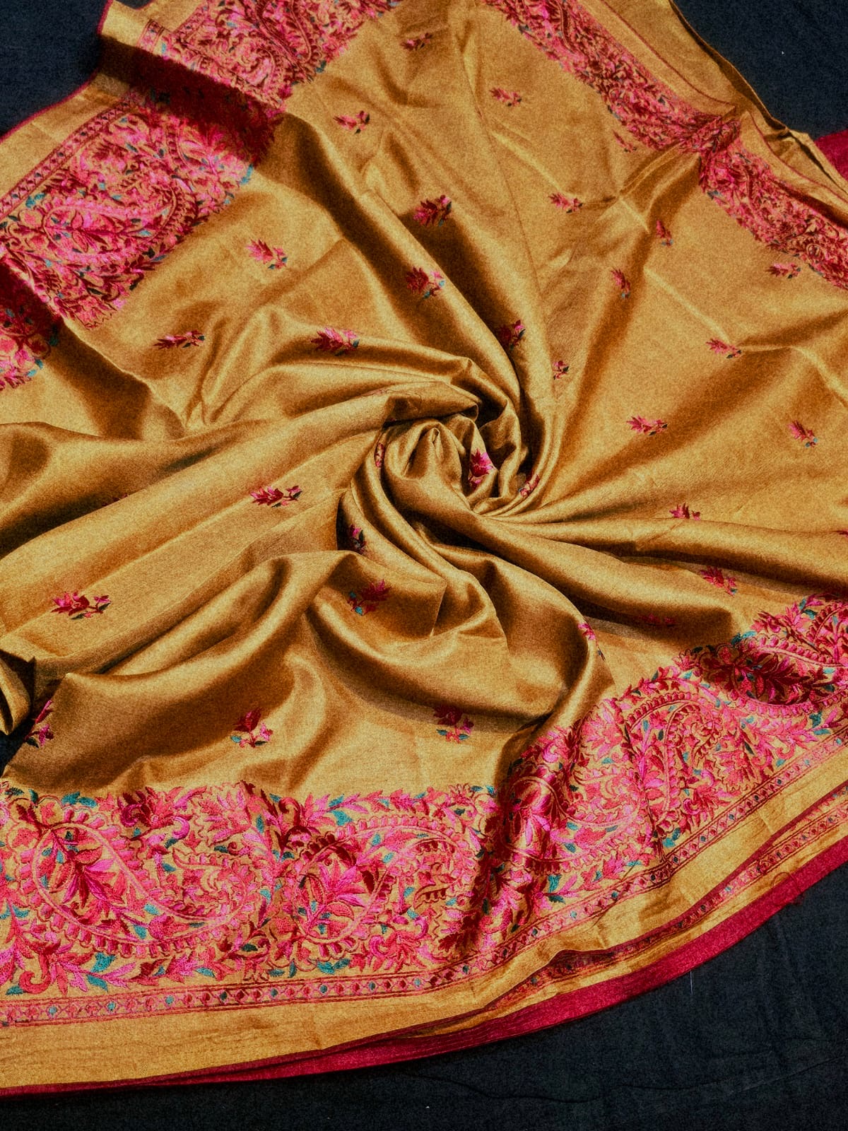 Semi Tussar Silk Saree with Heavy Kashmiri Embroidery and Contrast Red Blouse for Women