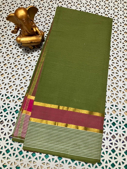Mangalagiri Cotton Saree for Women with Contrast Pallu and Blouse – Plain Weave Lightweight Drape