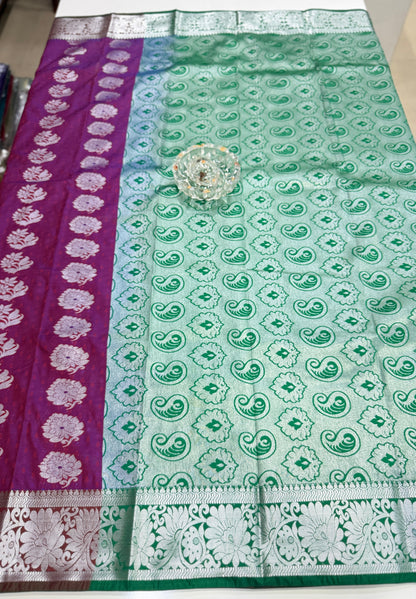 Butti Embossed Soft Silk Saree with Rich Pallu and Matching Blouse – Festive & Wedding Wear for Women