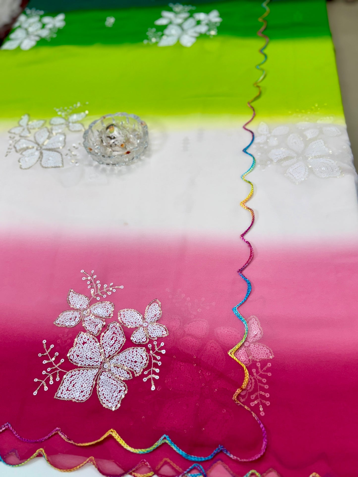 Georgette Saree with Embroidery Work and Satin Blouse for Women