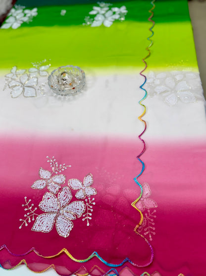 Georgette Saree with Embroidery Work and Satin Blouse for Women