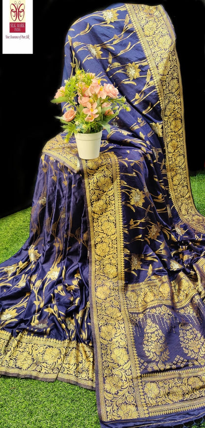 Pure Gajji Banarasi Saree for Women – All-Over Jaal Weaving, Silk Mark Certified with Blouse Piece