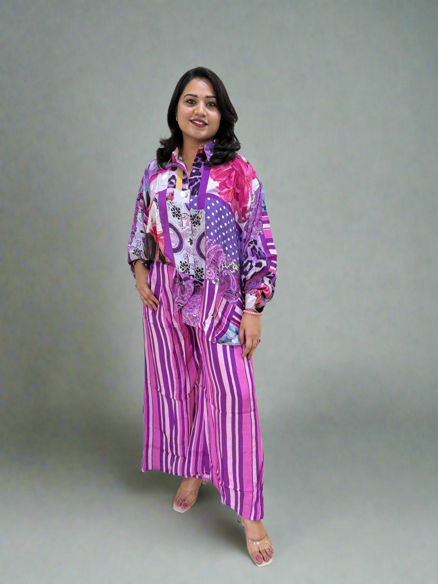 Viscose Crepe Digitally Printed Top with Matte Satin Digitally Printed Bottom – Women’s Fusion Wear Set (L to 2XL)