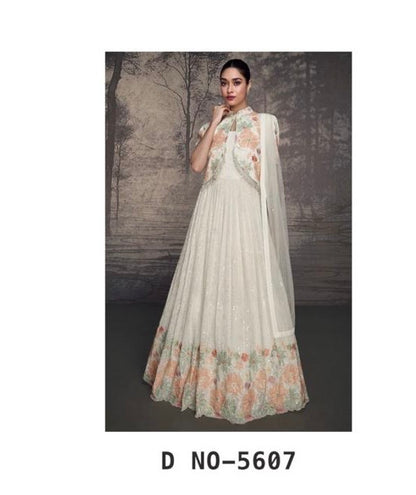 Real Georgette 3-Piece Ethnic Set with Lucknavi Embroidery and Tassel Detailing – Free Size Stitched