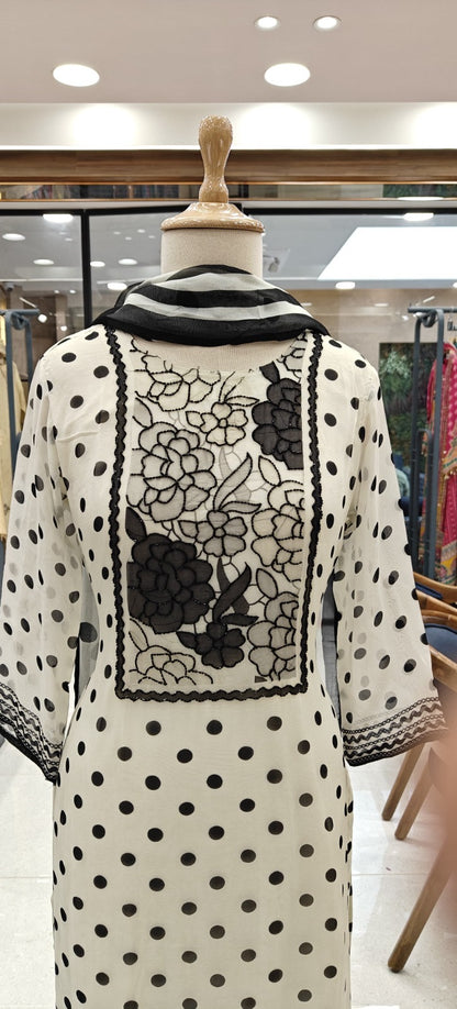 Organza kurta set for women with applique floral work, cutdana detailing, shantoon pant and dupatta