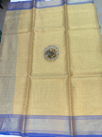 Pure Tussar Tissue Silk Saree with Contrast Border and Blouse Piece – Silk Mark Certified