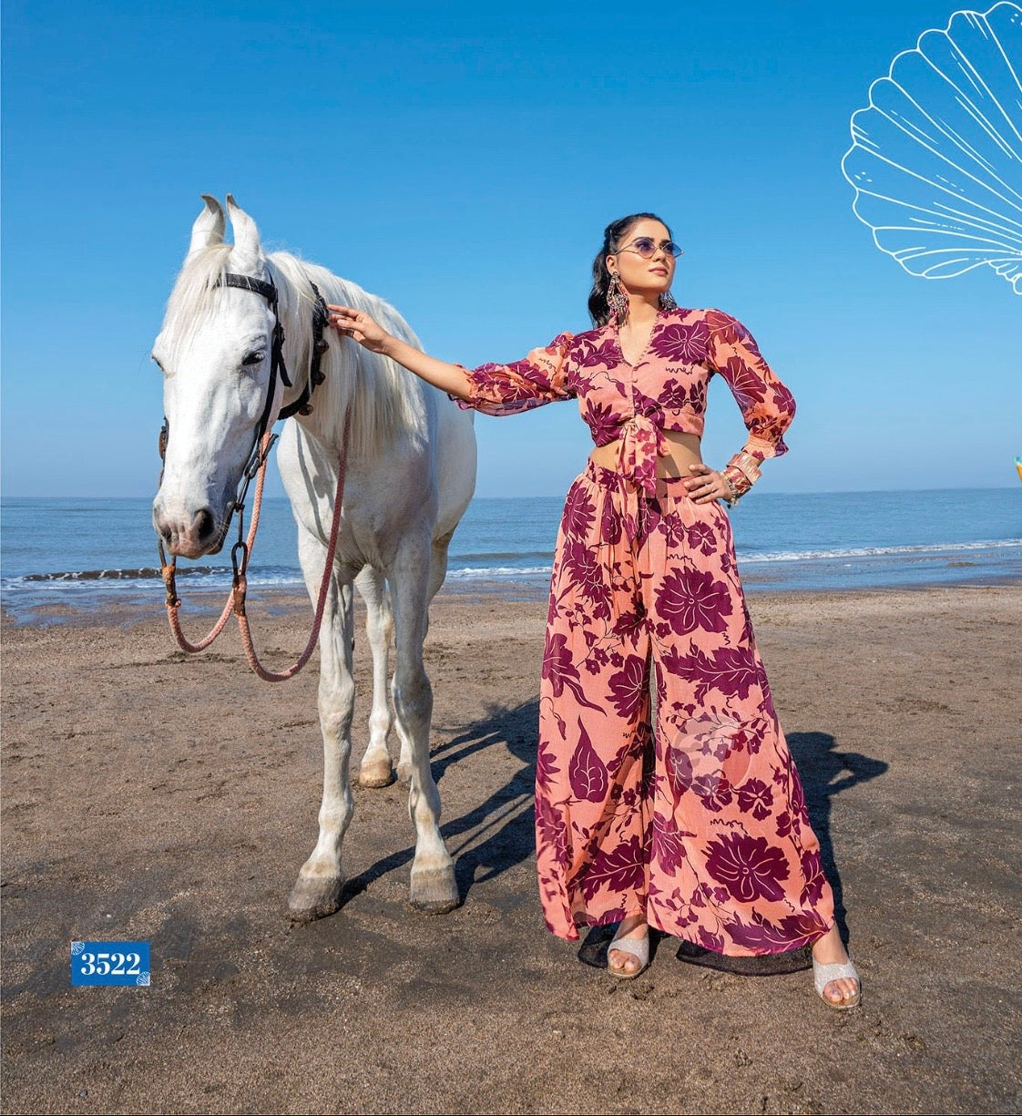 Viscose Chiffon Digital Printed Crop Top with Palazzo – Designer Summer Wear – Sizes S to XL