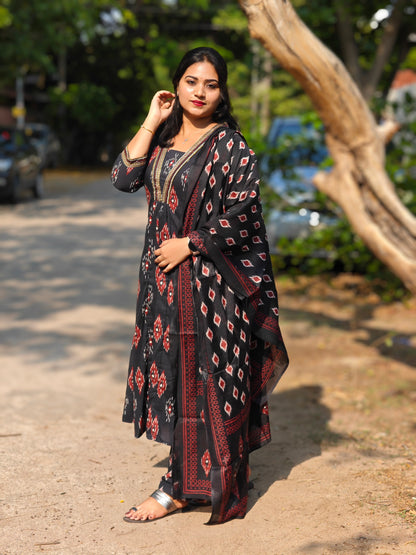 Kaju Katri Style Viscose Rayon Suit Set with Dupatta – Summer Wear – Sizes S to XXL