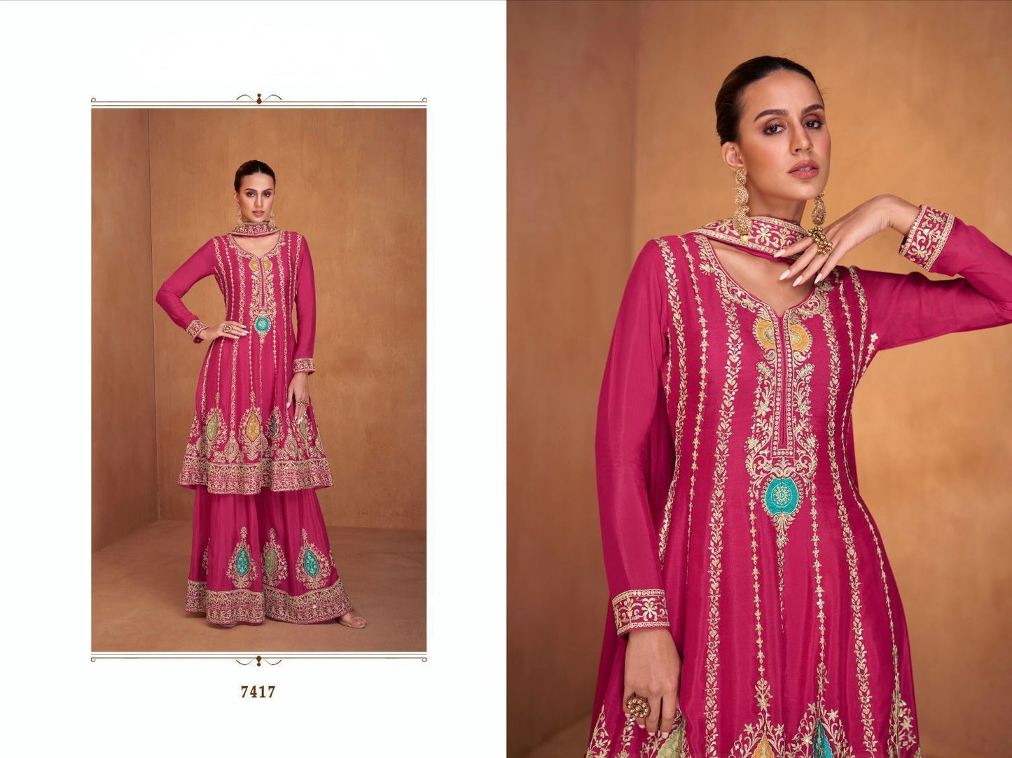 Real Chinon 3-Piece Set with Embroidery Front and Back – Free Size Ethnic Wear for Women