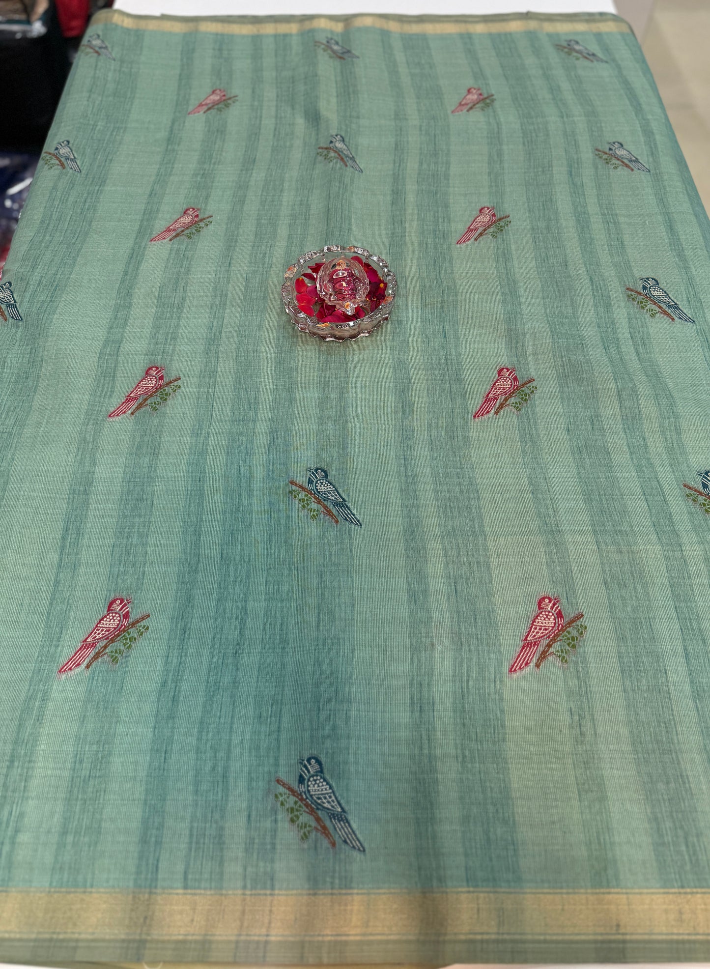 Ghicha cotton saree with bird motif pallu and tassel border, printed cotton saree for women