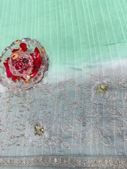 Designer Silk Saree with Embroidery Lace Work, Patchwork and Art Silk Blouse