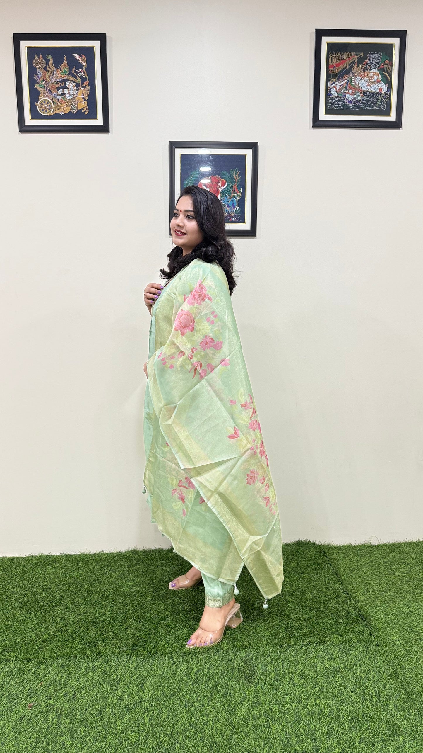 Pure Tissue Kurta Pant Dupatta Set with Intricate Handwork – Sizes L to XXL