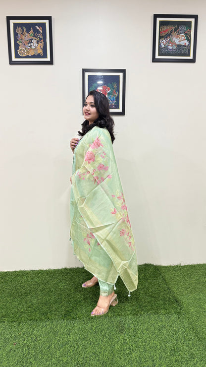 Pure Tissue Kurta Pant Dupatta Set with Intricate Handwork – Sizes L to XXL