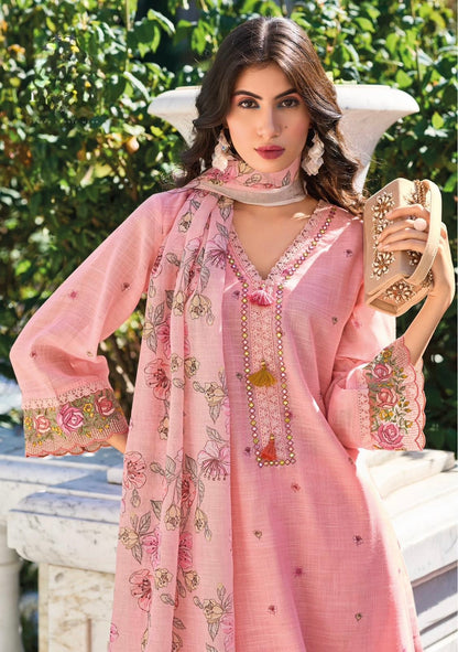 Pure Linen Kurti Pant Set with Zari Digital Print Dupatta – Pakistani Style Women’s Ethnic Wear