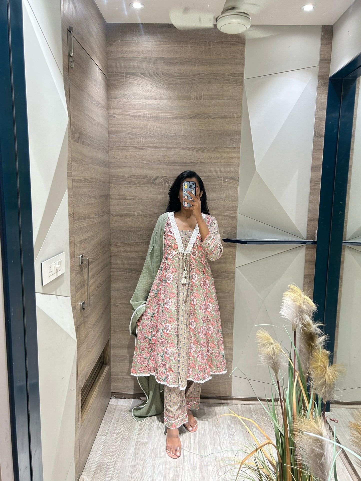 Printed Cotton Kurta Pant Dupatta Set with Lace Detailing and Kota Doria Dupatta for Women