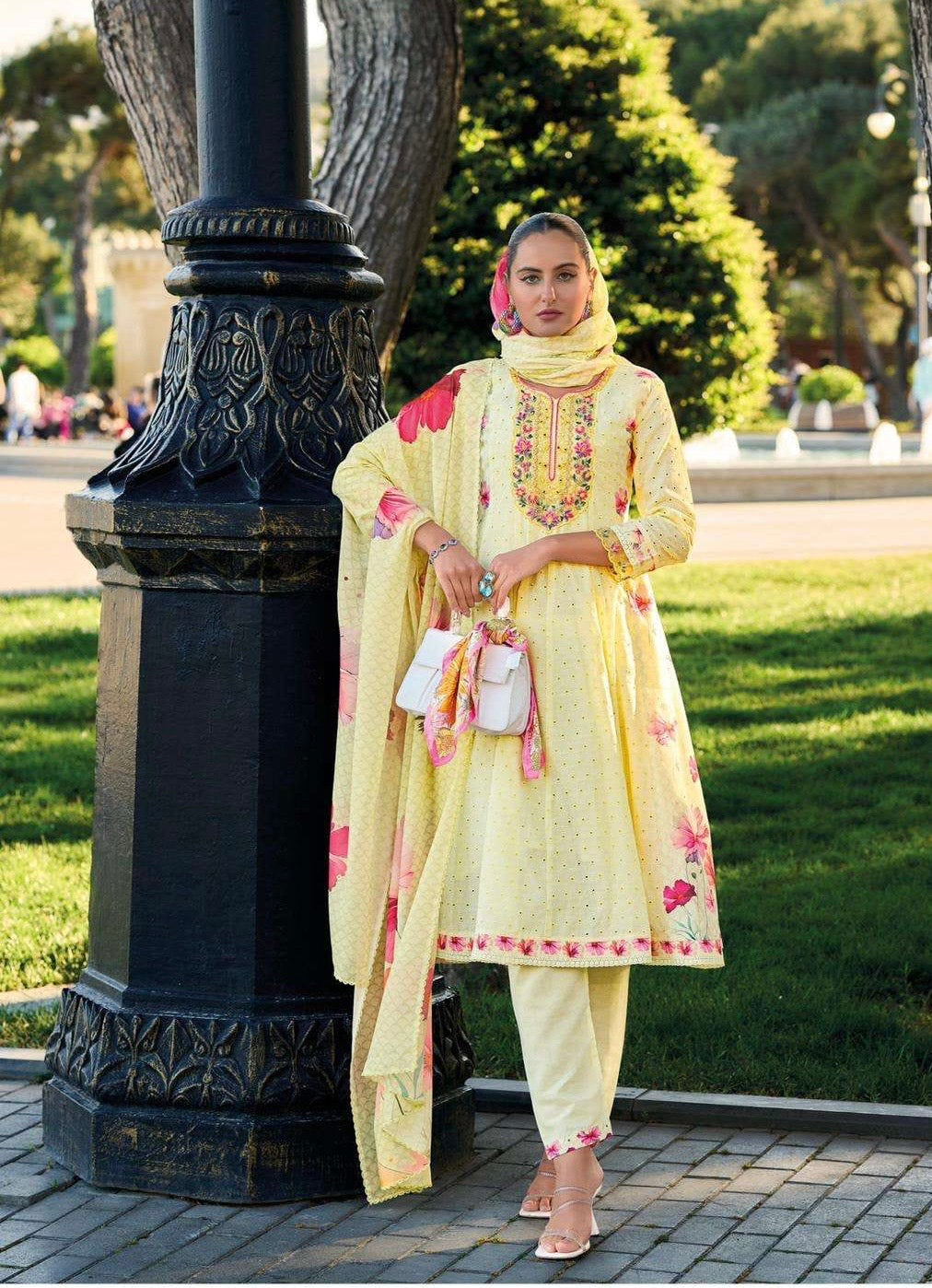 Pure Cotton Anarkali Kurti Pant Set with Digital Print Dupatta – Pakistani Style Women’s Ethnic Wear