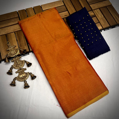 Semi Uppada Tissue Silk Bridal Saree with Mono Banglori Blouse and Pearl Work