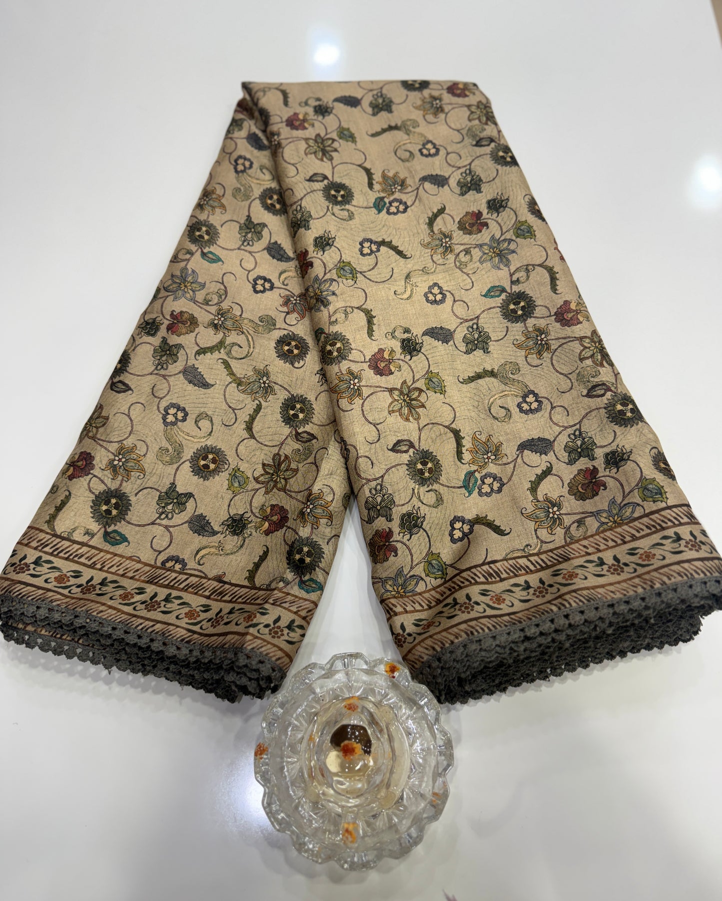 Nilambari Silk Floral Printed Saree with Lace Border