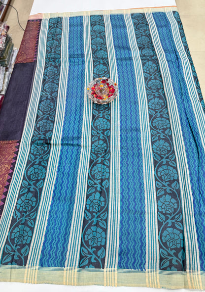 Pure Kosa Tussar Silk Printed Saree with Blouse – Handwoven Chhattisgarh Silk Mark Certified Saree