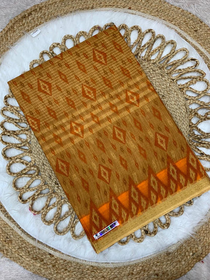 Pure Suti Cotton Saree with Traditional Batik Print – Chikko Tone and Multiple Colour Options