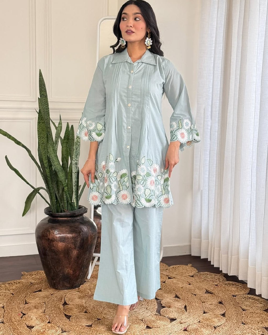 Embroidered Cotton Kurta Pant Set for Women in Soft Fabric – Sizes 38 to 44