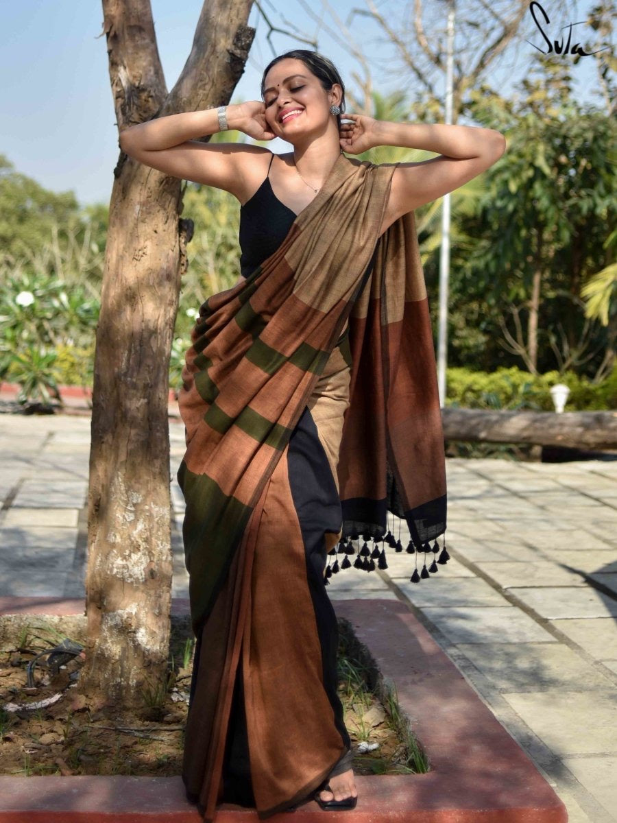 Rangoli Stripe Handloom Cotton Saree with Blouse Piece – Handwoven Traditional Pattern for Women