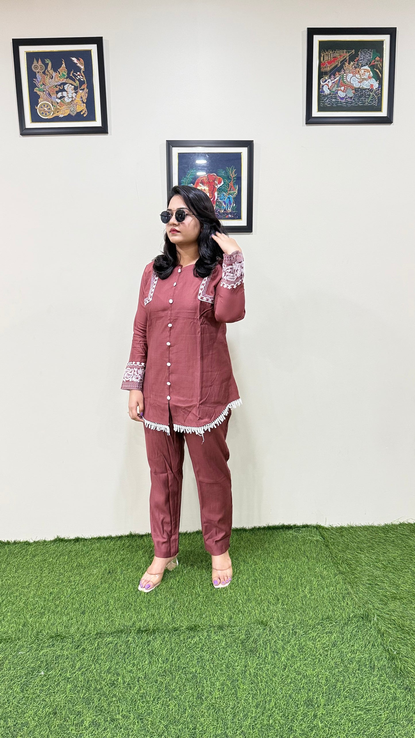 Women's Viscose Latex Co-ord Set in Trendy Solid Design – Sizes XL to 3XL