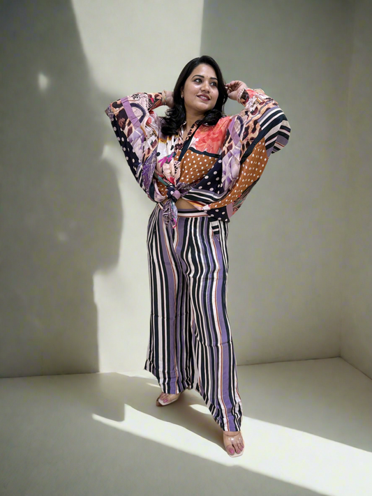 Viscose Crepe Digitally Printed Top with Matte Satin Digitally Printed Bottom – Women’s Fusion Wear Set (L to 2XL)