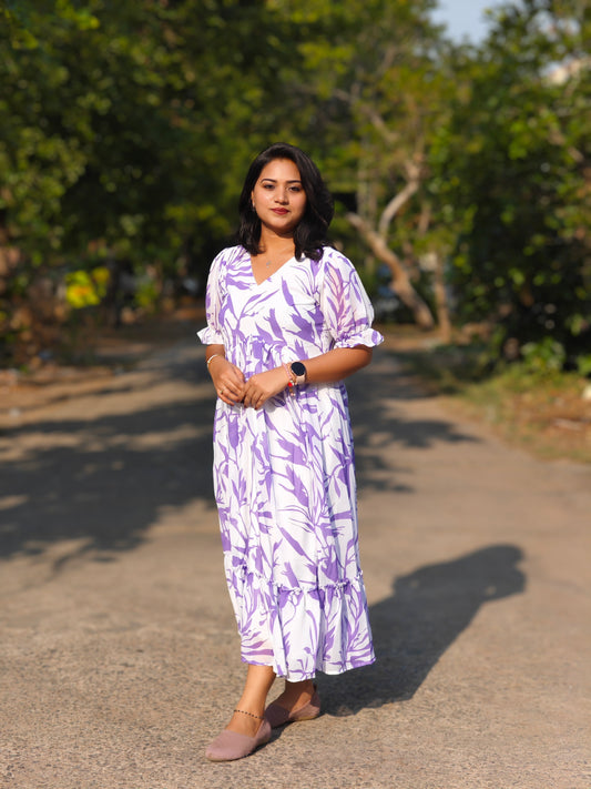 Georgette Floral Printed Maxi Dress with Lining – Summer Wear – Sizes S to XXL