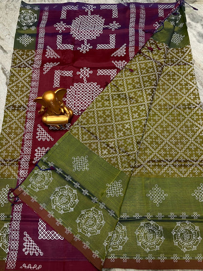 Mangalagiri Pattu Cotton Saree for Women with Plain Weave and Blouse Piece – Soft Lightweight Fabric