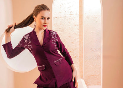 Indo-western dress for women in viscose nylon with heavy handwork – stylish ethnic fusion wear in L and XL