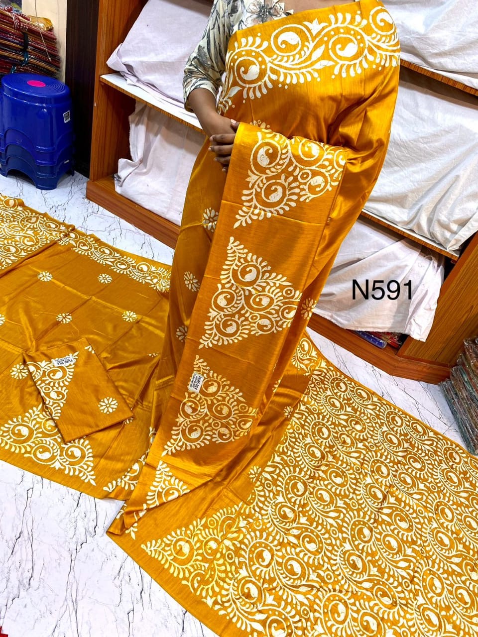 Alpana Print Pure Silk Saree with Printed Blouse Piece – Festive & Wedding Wear for Women