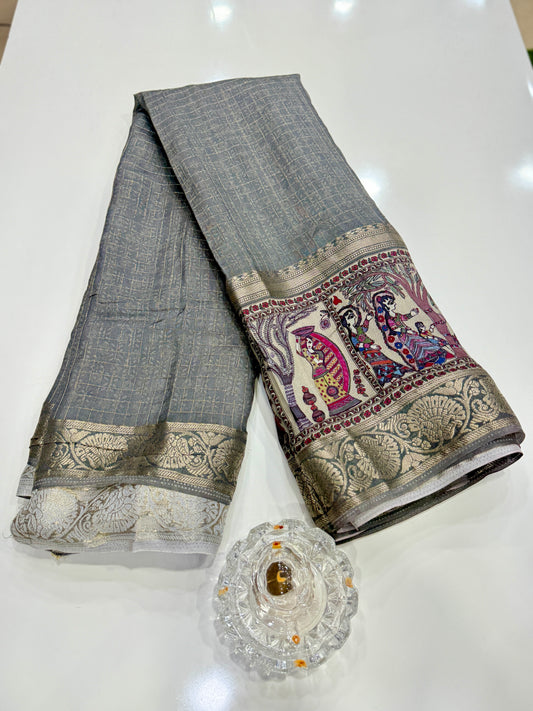 Russian Bentex Border Chittpallu Viscose Crepe Silk Saree with Zari Weaving – Festive Wear