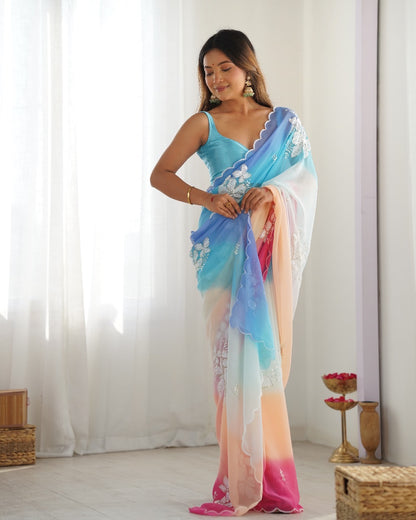 Georgette Saree with Embroidery Work and Satin Blouse for Women