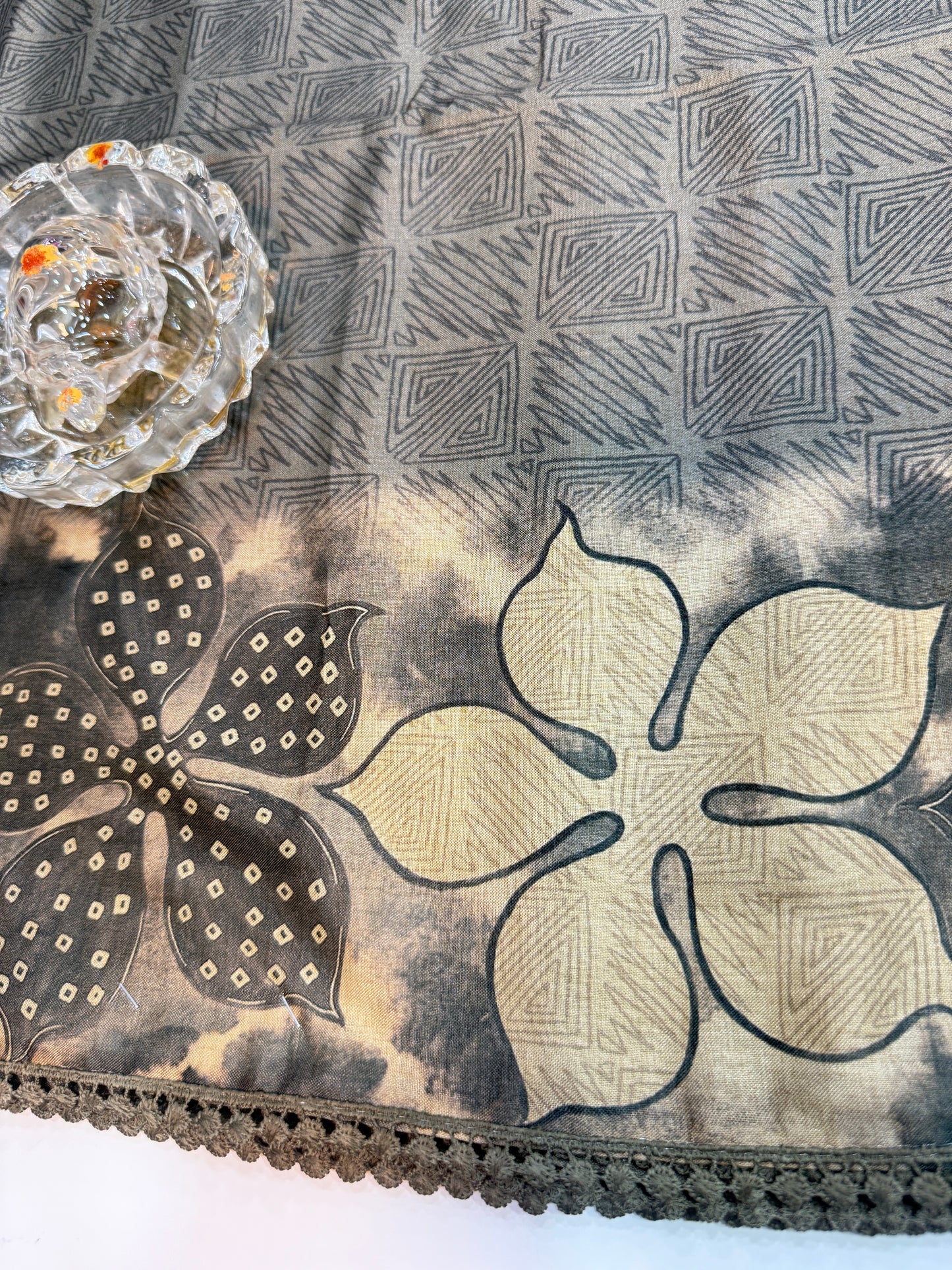 Nilambari Silk Floral Printed Saree with Lace Border