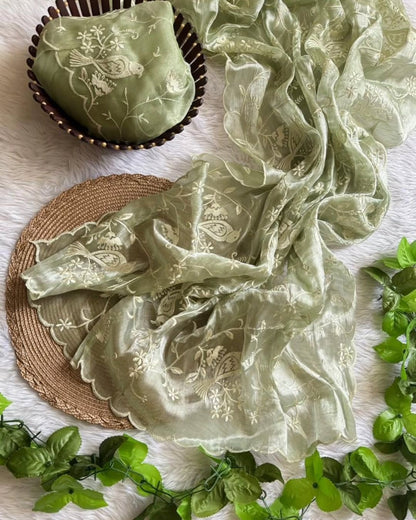 Soft Embroidery Work Saree with Chikankari Detailing and Blouse for Wome