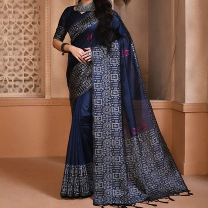 Banglori Handloom Raw Silk Saree with Rich Weaving Pallu and Blouse Piece for Women