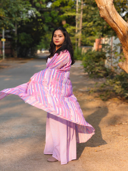 Women’s Georgette Chevron Print 3-Piece Set with Jacket – Sizes L, XL & 2XL